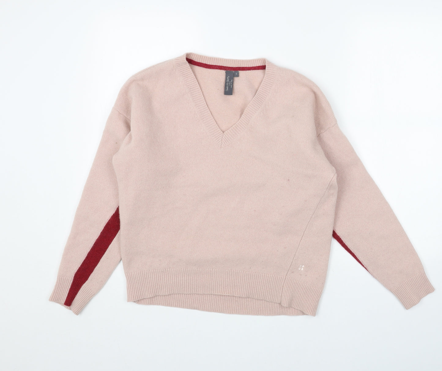 Sweaty Betty Womens Pink V-Neck Acrylic Pullover Jumper Size S