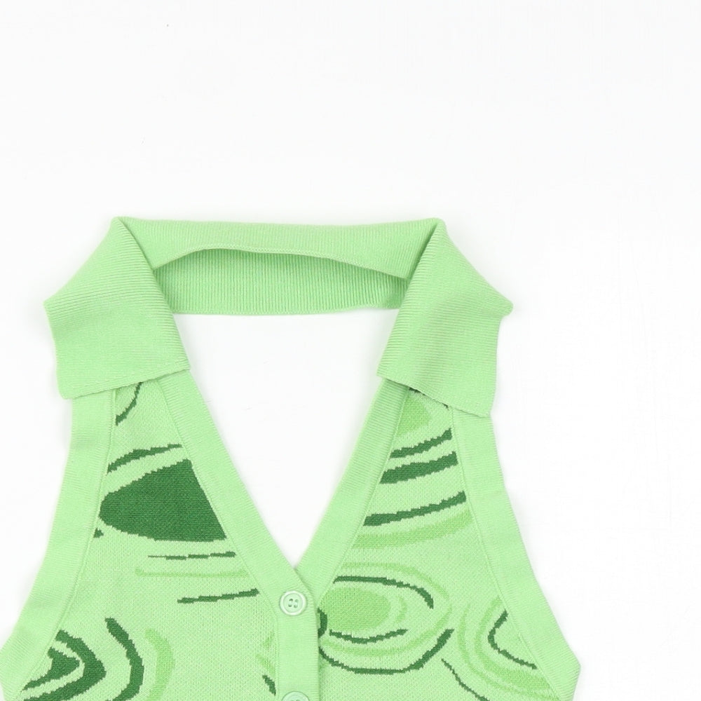 Preworn Womens Green Geometric Viscose Basic Button-Up Size M Halter