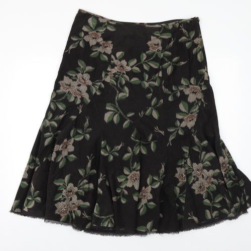 Monsoon Womens Brown Floral Polyester Swing Skirt Size 14 Zip