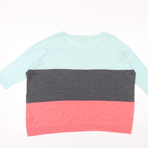 Great Plains Womens Multicoloured Striped Cotton Basic T-Shirt Size L Round Neck