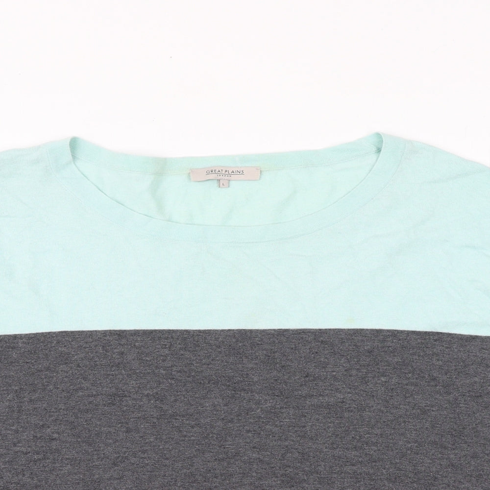 Great Plains Womens Multicoloured Striped Cotton Basic T-Shirt Size L Round Neck