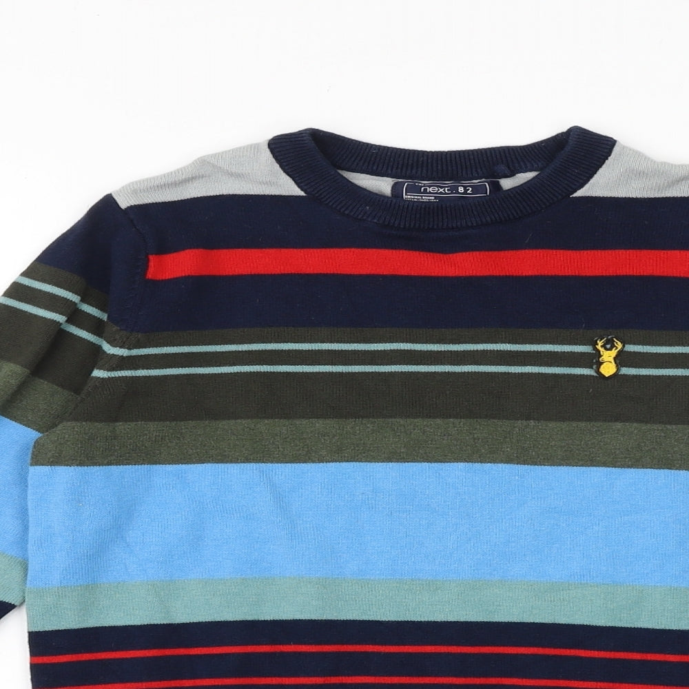 NEXT Boys Multicoloured Round Neck Striped 100% Cotton Pullover Jumper Size 11 Years Pullover