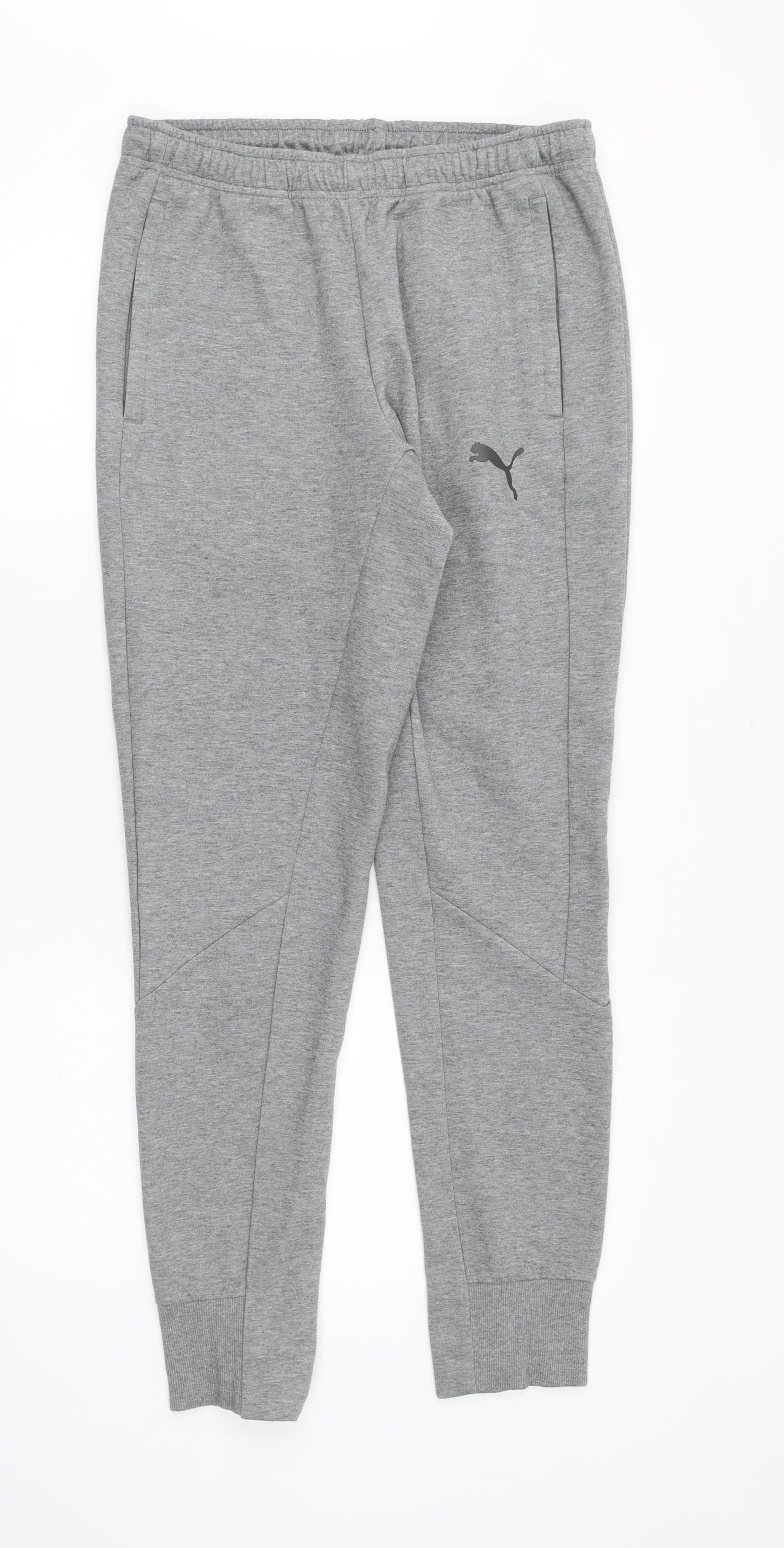 PUMA Mens Grey Cotton Jogger Trousers Size M Regular Drawstring