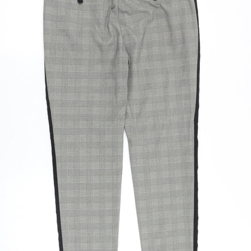 H&M Mens Grey Plaid Cotton Trousers Size 32 in Regular Zip - Side Stripe