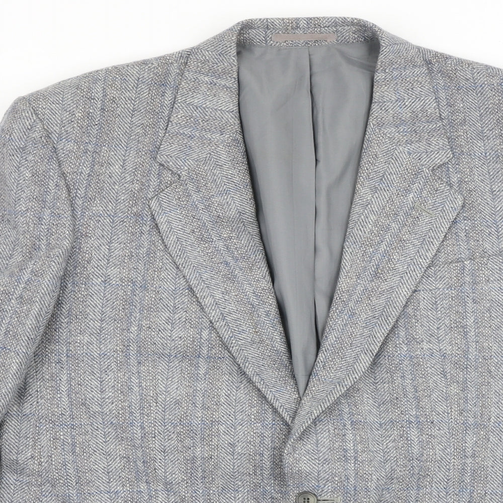 Centaur Mens Grey Plaid Polyester Jacket Suit Jacket Size 38 Regular