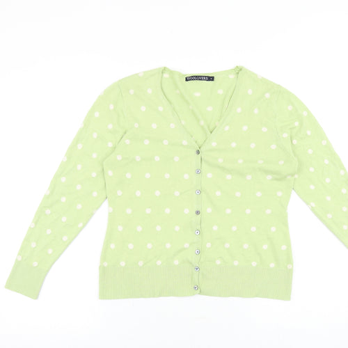 Woollovers Womens Green V-Neck Polka Dot Cotton Cardigan Jumper Size M