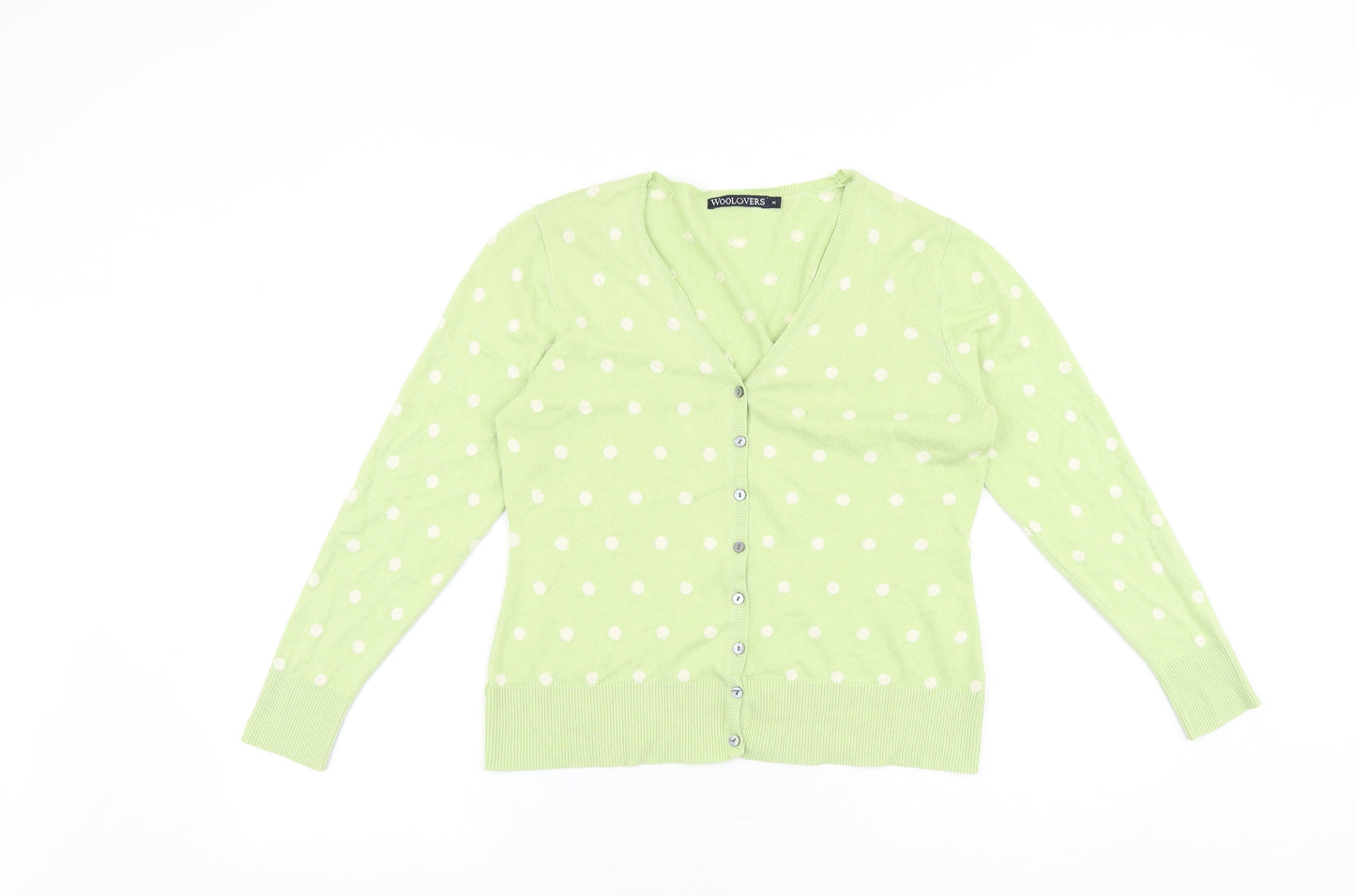 Woollovers Womens Green V-Neck Polka Dot Cotton Cardigan Jumper Size M