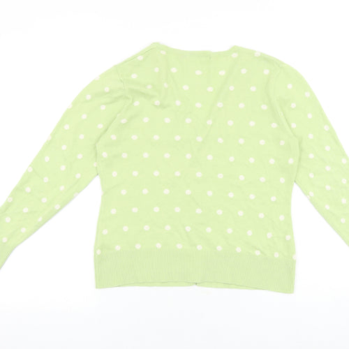 Woollovers Womens Green V-Neck Polka Dot Cotton Cardigan Jumper Size M