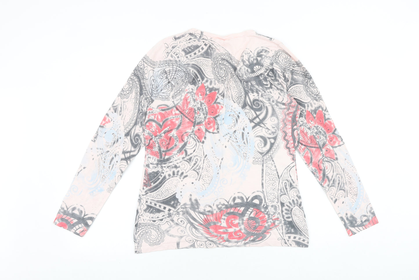 H&M Womens Pink V-Neck Geometric Viscose Pullover Jumper Size M