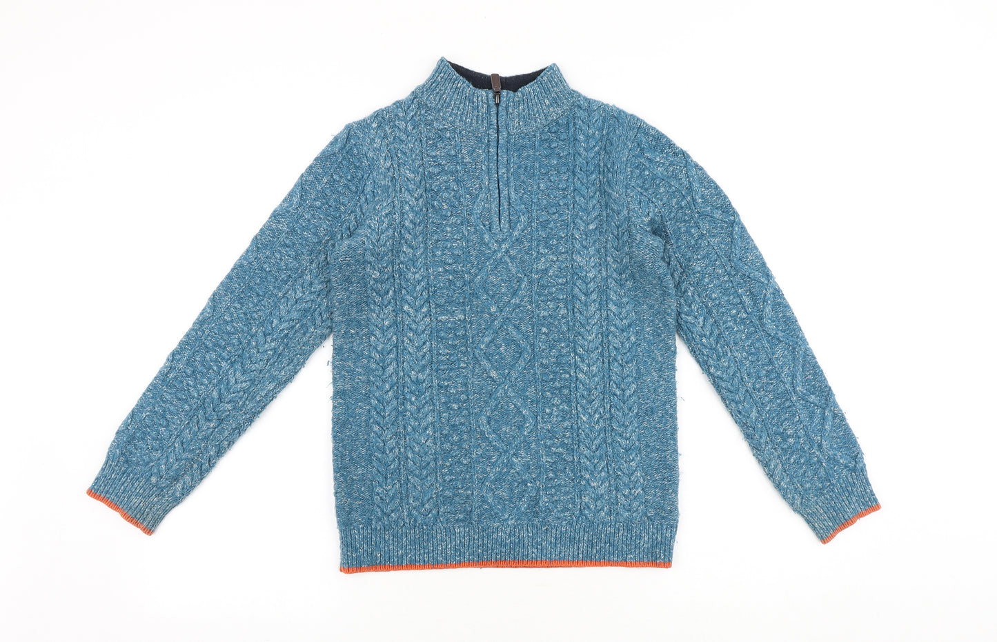 John Lewis Boys Blue Mock Neck Acrylic Pullover Jumper Size 10 Years Zip