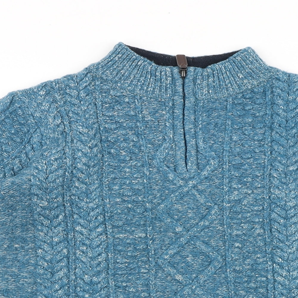 John Lewis Boys Blue Mock Neck Acrylic Pullover Jumper Size 10 Years Zip