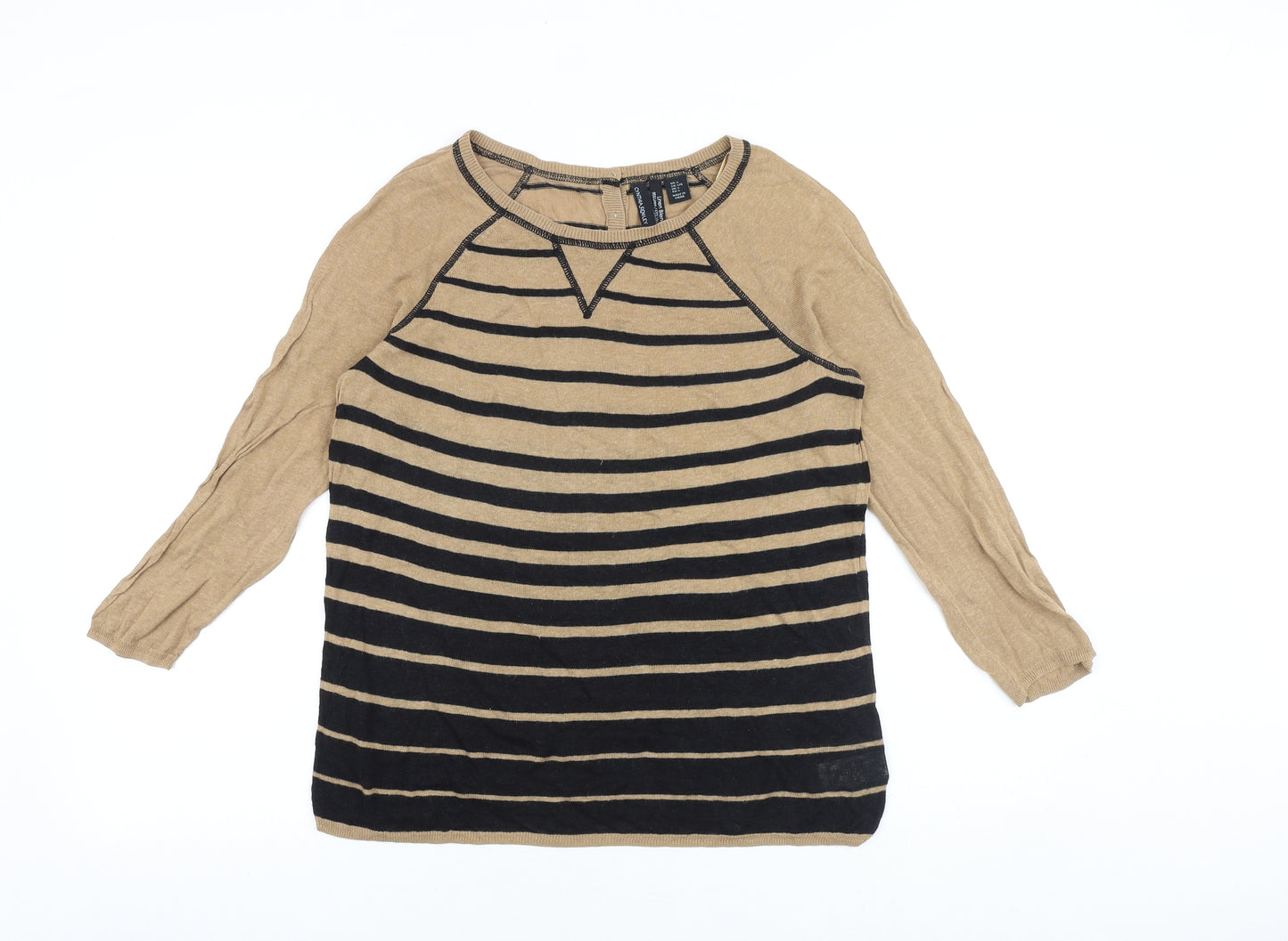 Cynthia Rowley Womens Brown Striped Viscose Basic T-Shirt Size L Round Neck