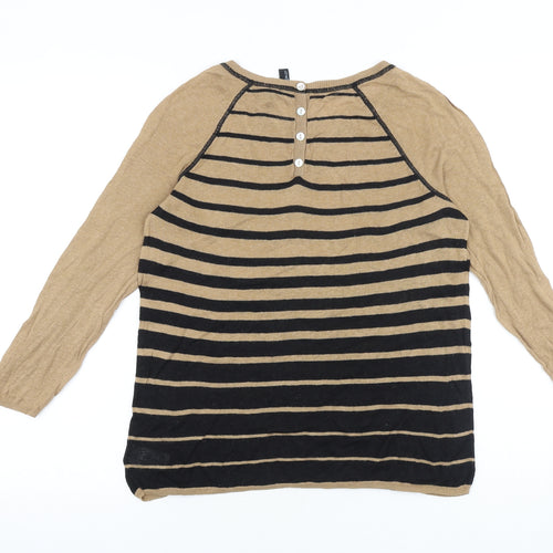 Cynthia Rowley Womens Brown Striped Viscose Basic T-Shirt Size L Round Neck