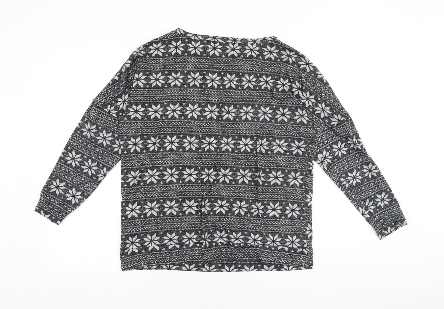 Primark Womens Grey Fair Isle Polyester Pullover Sweatshirt Size 10 Pullover - Loungewear
