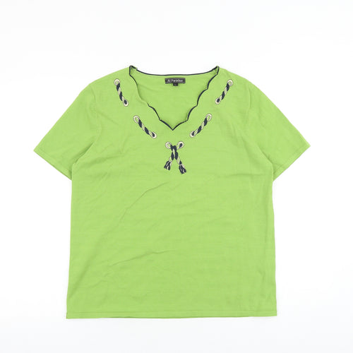 Al Paradise Womens Green Viscose Basic T-Shirt Size M V-Neck