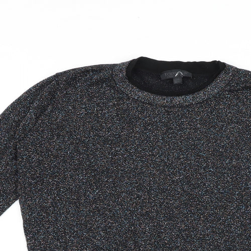 Topshop Womens Black Polyester Basic T-Shirt Size 6 Round Neck
