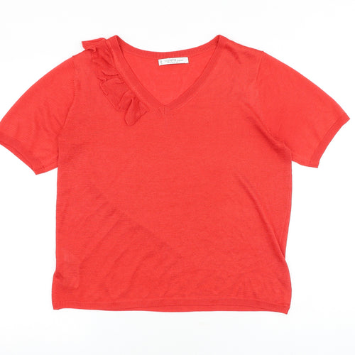 Mango Womens Red Polyester Basic Blouse Size XS V-Neck