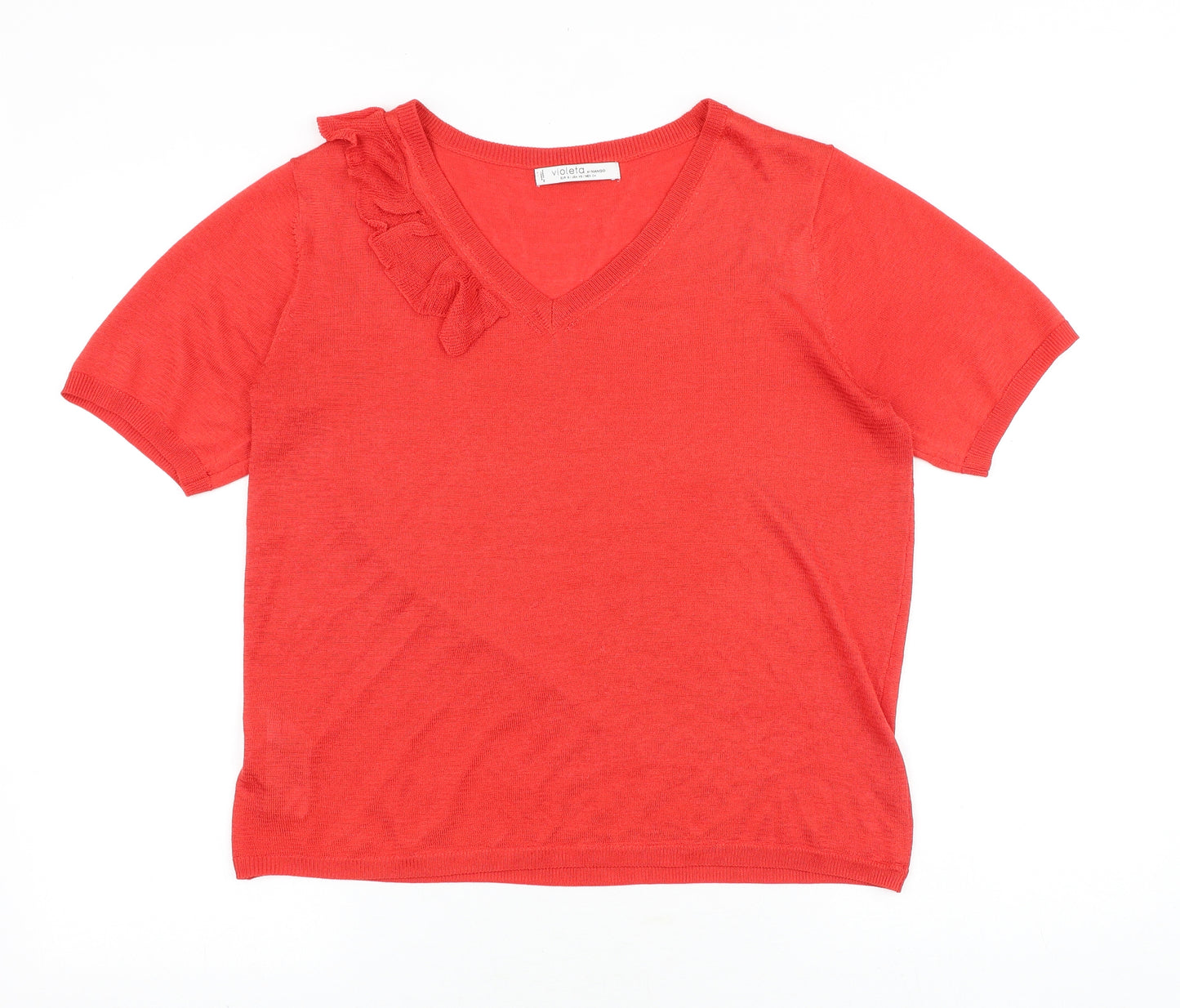 Mango Womens Red Polyester Basic Blouse Size XS V-Neck