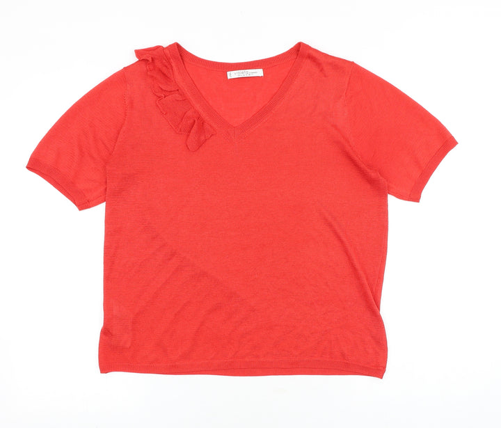 Mango Womens Red Polyester Basic Blouse Size XS V-Neck