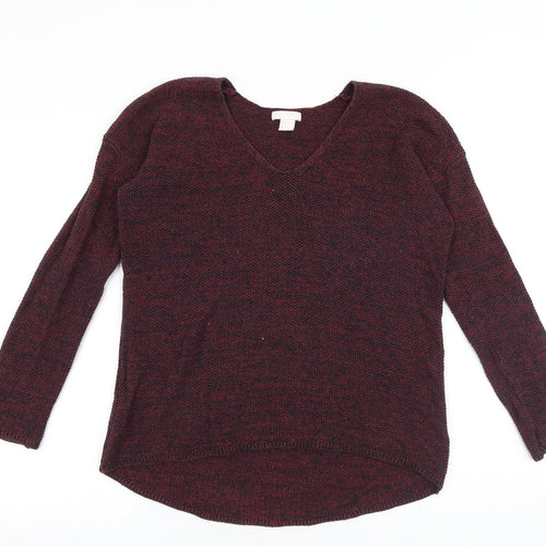 H&M Womens Red V-Neck Acrylic Pullover Jumper Size XS