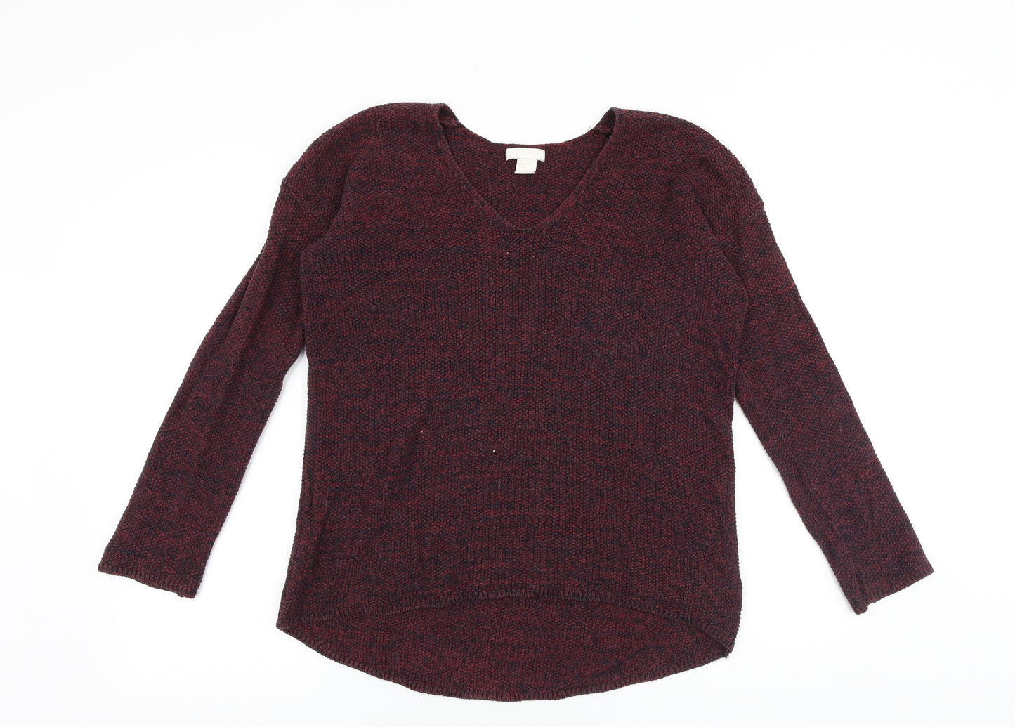 H&M Womens Red V-Neck Acrylic Pullover Jumper Size XS