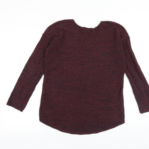 H&M Womens Red V-Neck Acrylic Pullover Jumper Size XS