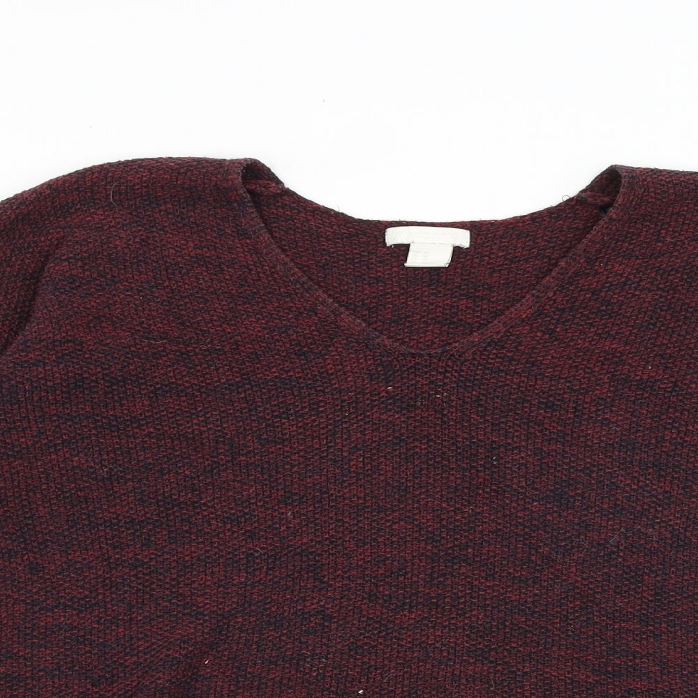 H&M Womens Red V-Neck Acrylic Pullover Jumper Size XS
