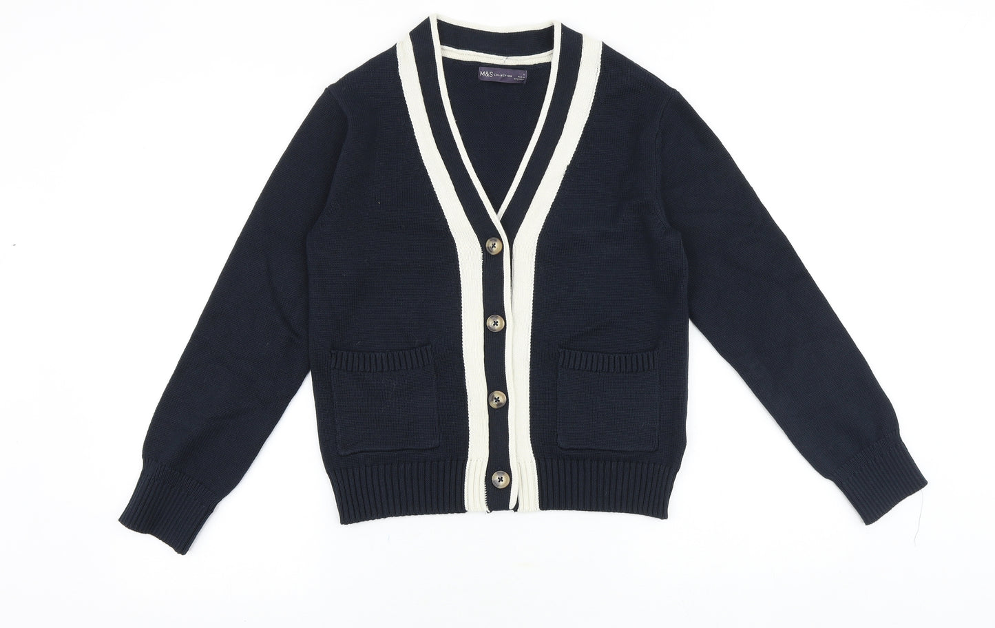 Marks and Spencer Womens Blue V-Neck Cotton Cardigan Jumper Size S
