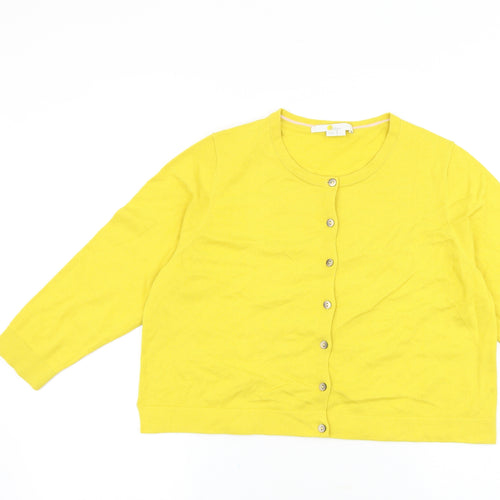 Boden Womens Yellow Round Neck Cotton Cardigan Jumper Size L