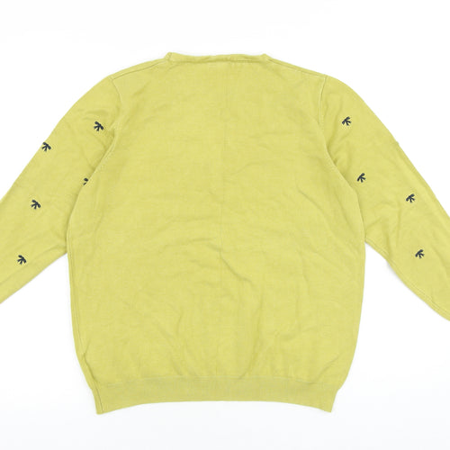 Text Womens Green Round Neck Geometric Acrylic Pullover Jumper Size L - Bow Pattern