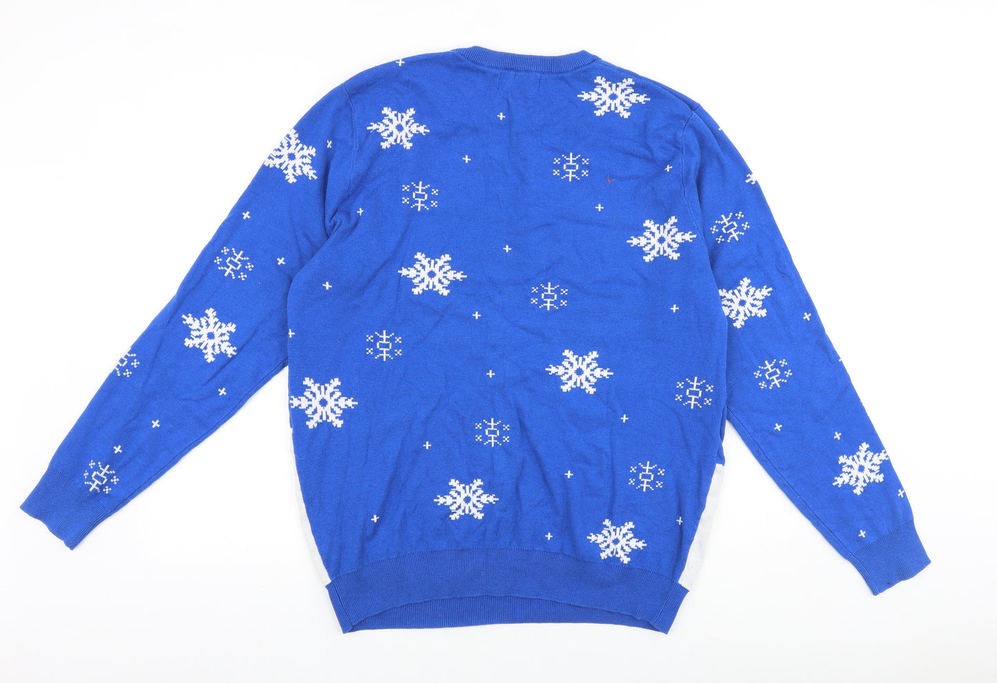Primark Mens Blue Round Neck Geometric Acrylic Pullover Jumper Size XL Long Sleeve - Snowman, Absolute Melt