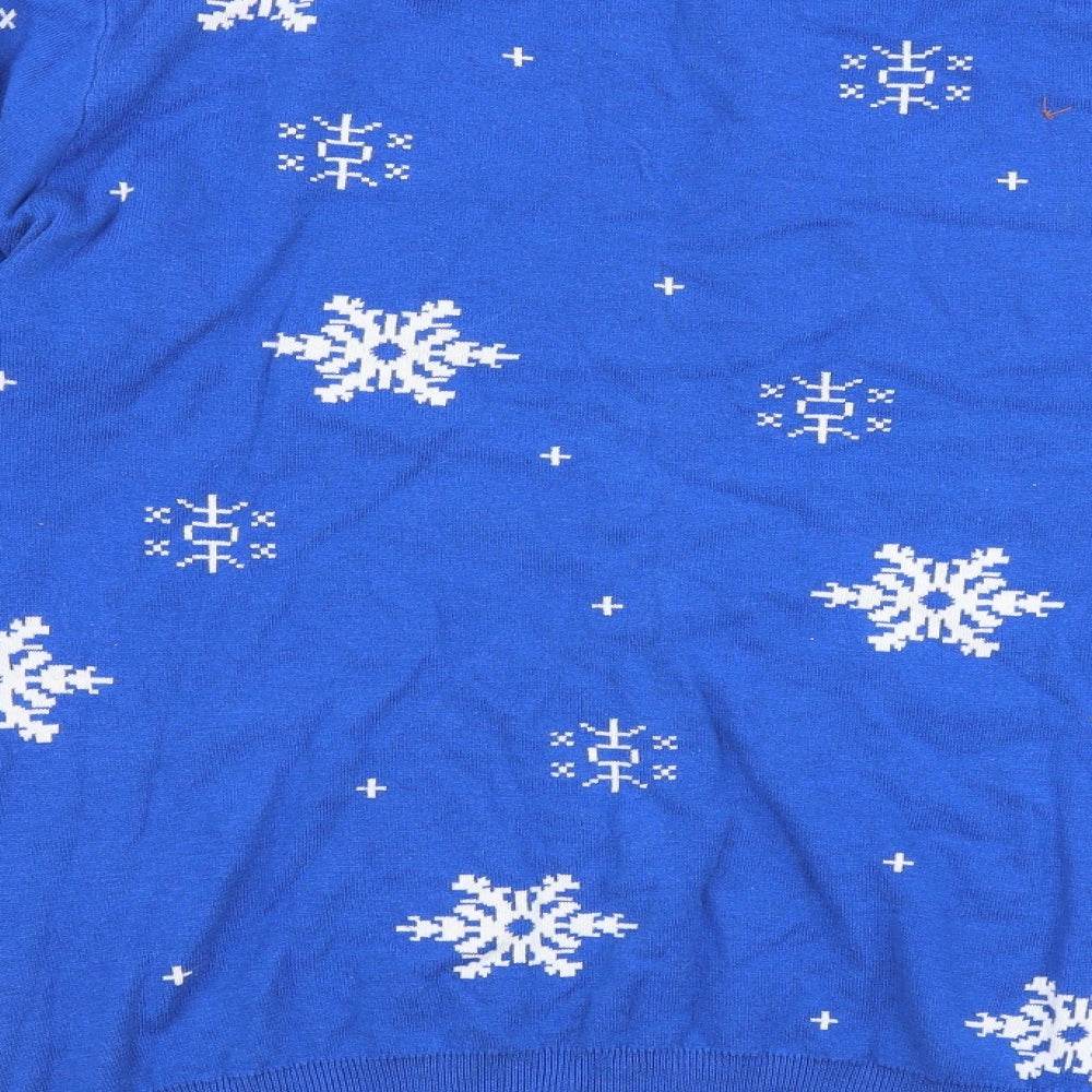 Primark Mens Blue Round Neck Geometric Acrylic Pullover Jumper Size XL Long Sleeve - Snowman, Absolute Melt