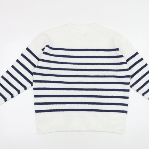 SheIn Womens White Round Neck Striped Acrylic Pullover Jumper Size L - Heart Detail