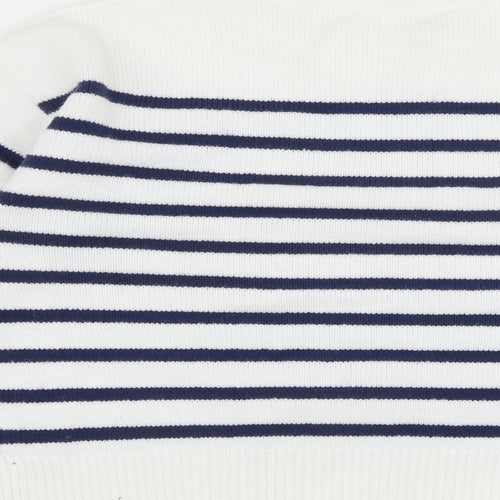 SheIn Womens White Round Neck Striped Acrylic Pullover Jumper Size L - Heart Detail