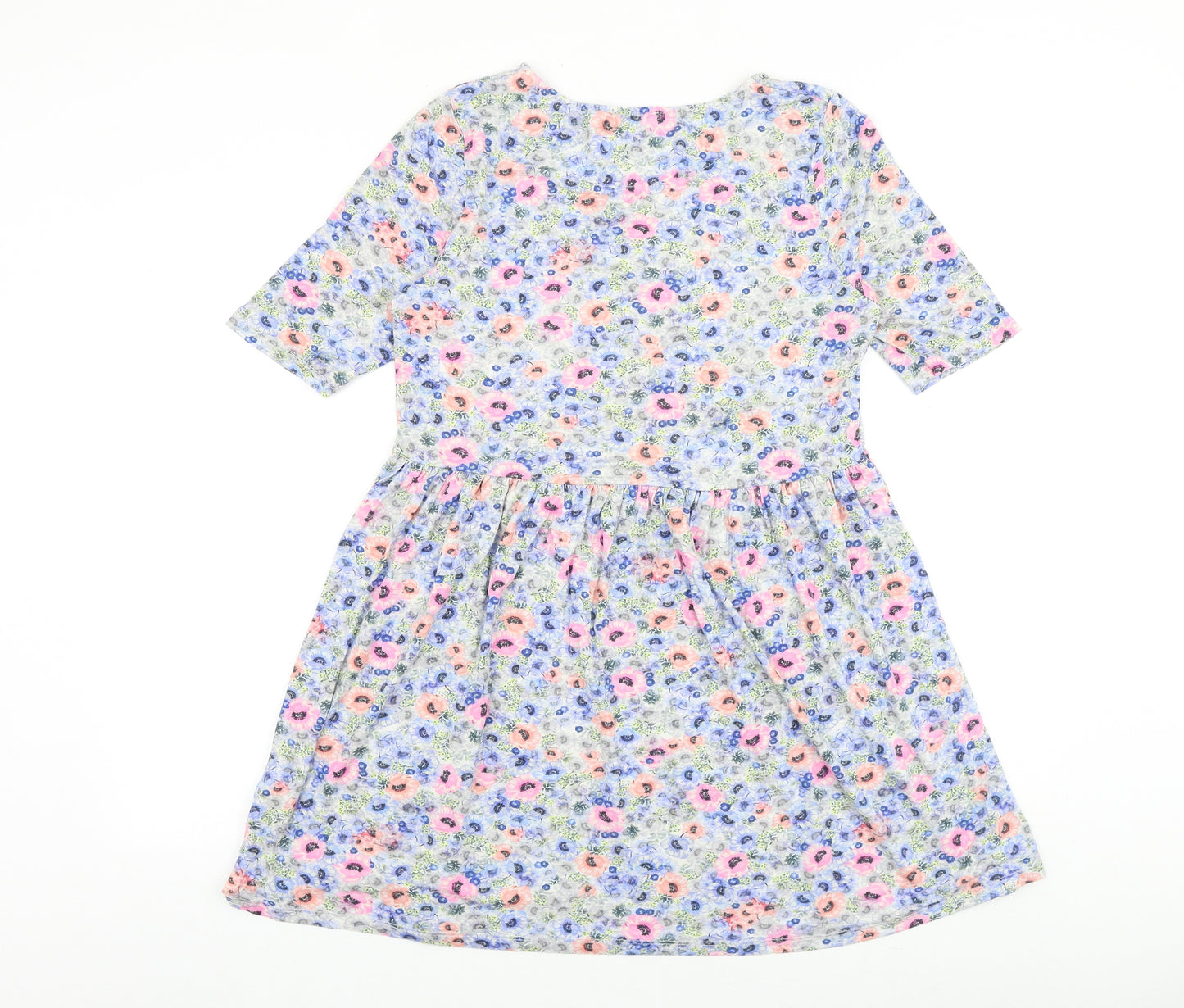 Warehouse Womens Multicoloured Floral Viscose Skater Dress Size 12 Round Neck Pullover