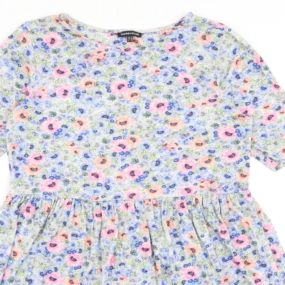 Warehouse Womens Multicoloured Floral Viscose Skater Dress Size 12 Round Neck Pullover