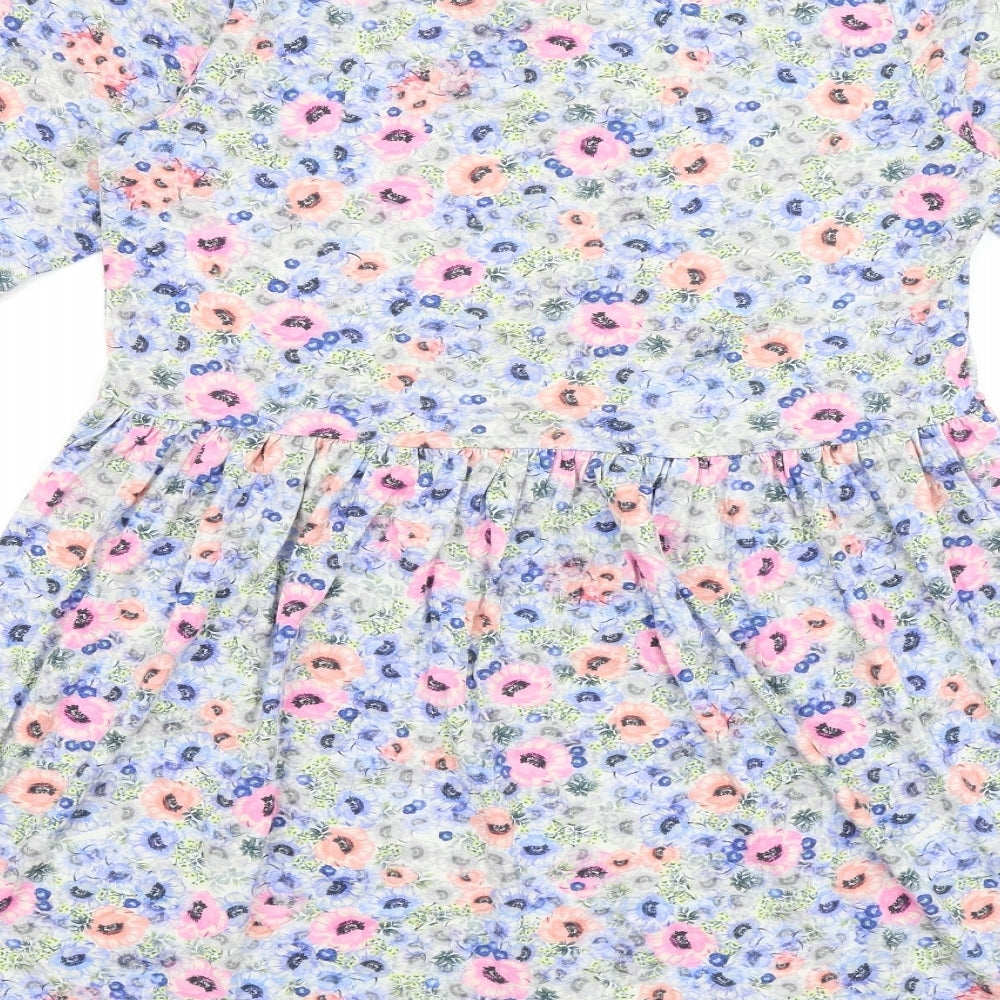 Warehouse Womens Multicoloured Floral Viscose Skater Dress Size 12 Round Neck Pullover