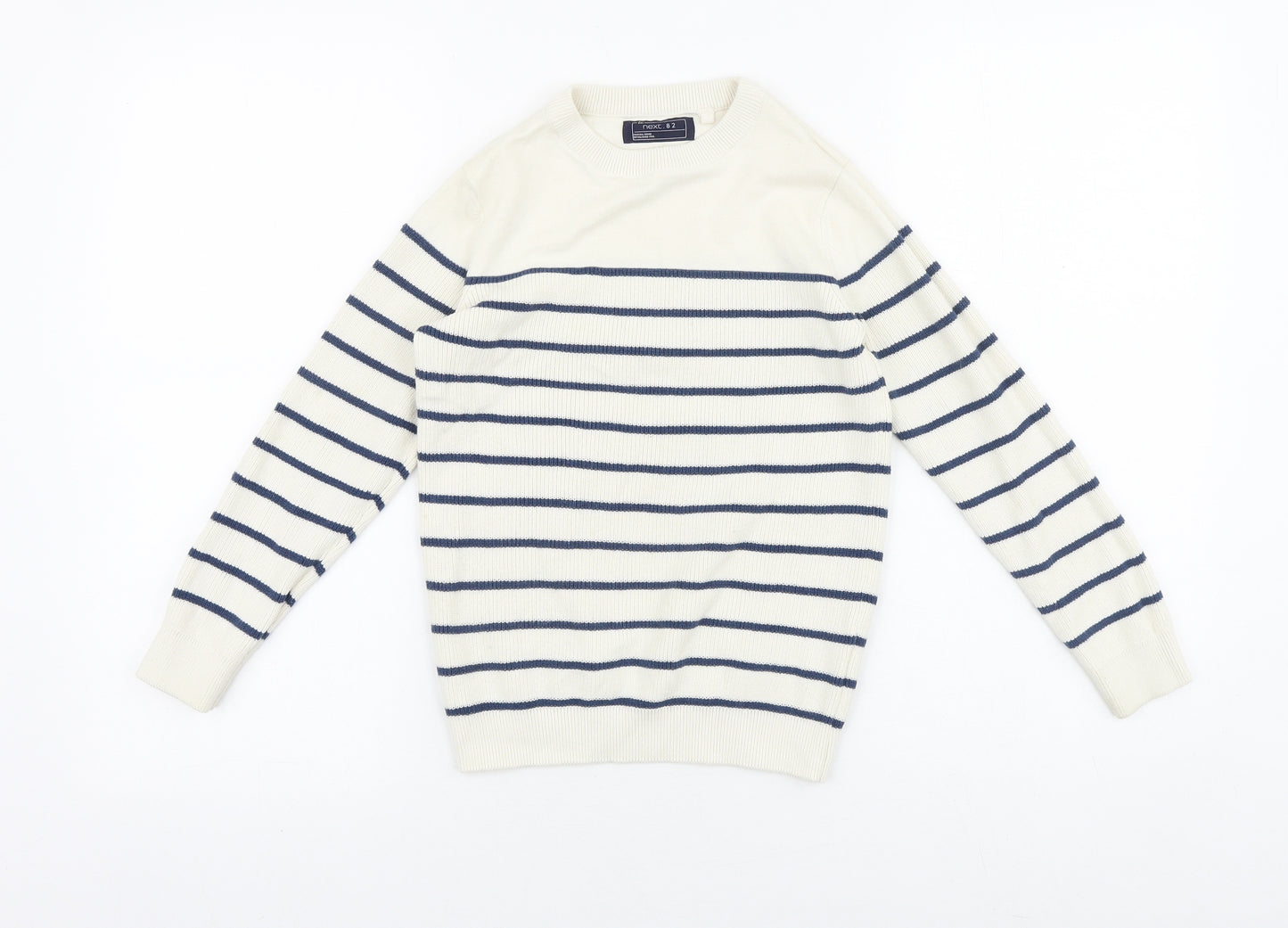 NEXT Boys Beige Round Neck Striped 100% Cotton Pullover Jumper Size 8 Years Pullover