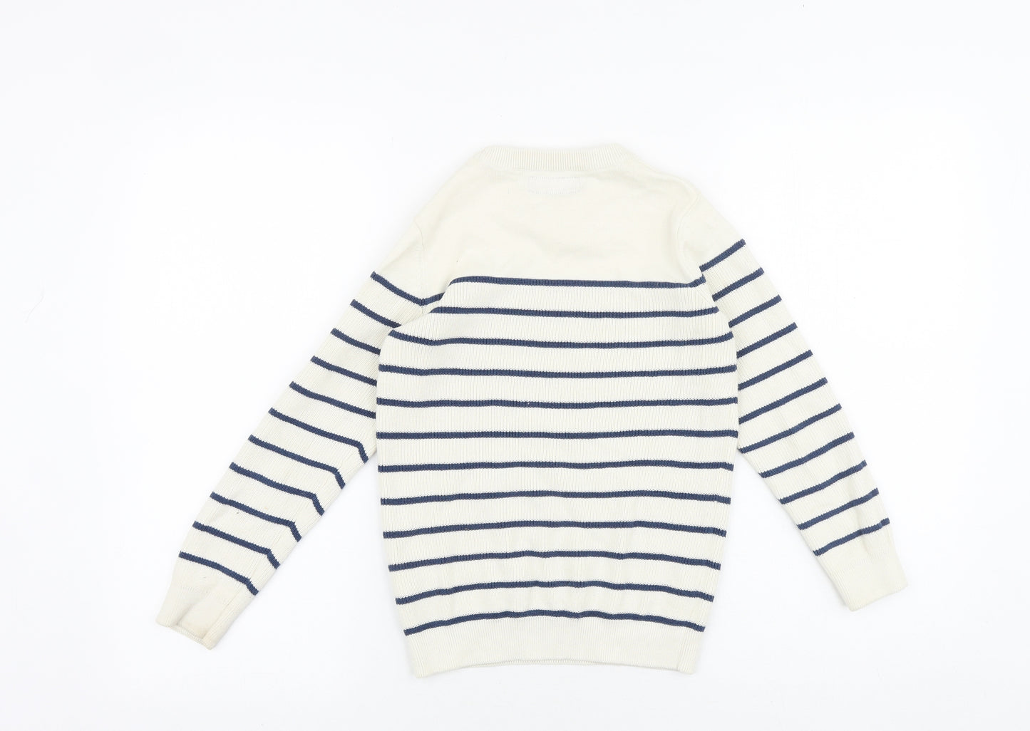 NEXT Boys Beige Round Neck Striped 100% Cotton Pullover Jumper Size 8 Years Pullover