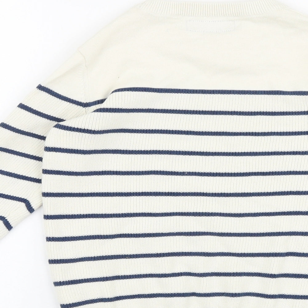 NEXT Boys Beige Round Neck Striped 100% Cotton Pullover Jumper Size 8 Years Pullover