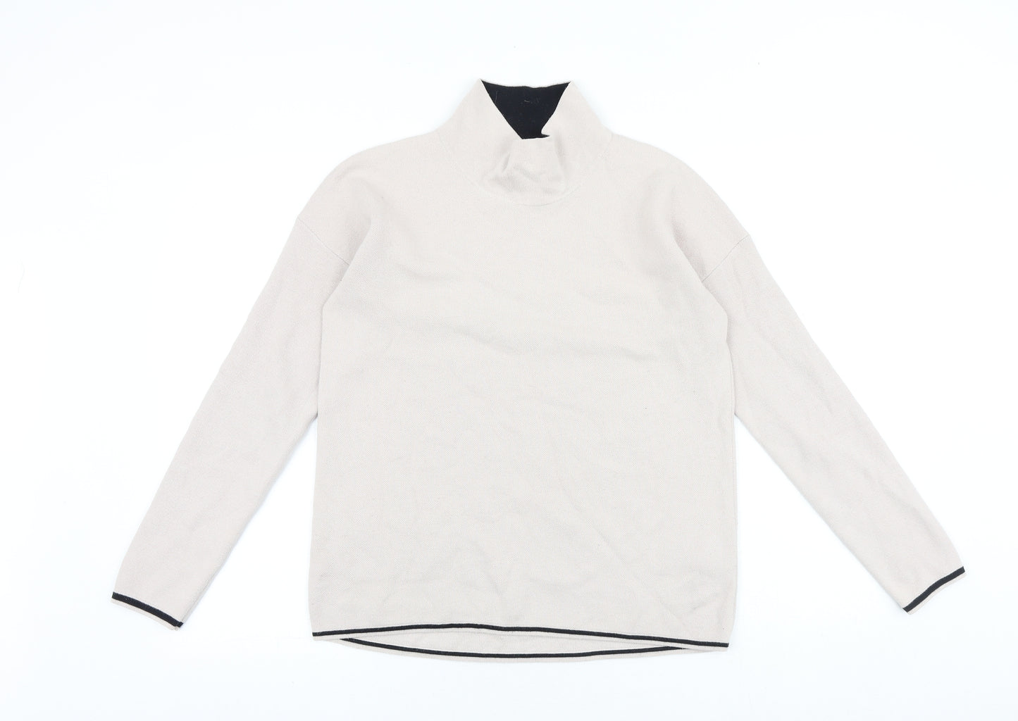 Jigsaw Womens Beige High Neck Cotton Pullover Jumper Size S - Contrasting Trim