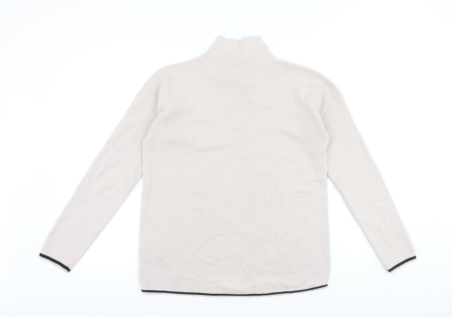 Jigsaw Womens Beige High Neck Cotton Pullover Jumper Size S - Contrasting Trim