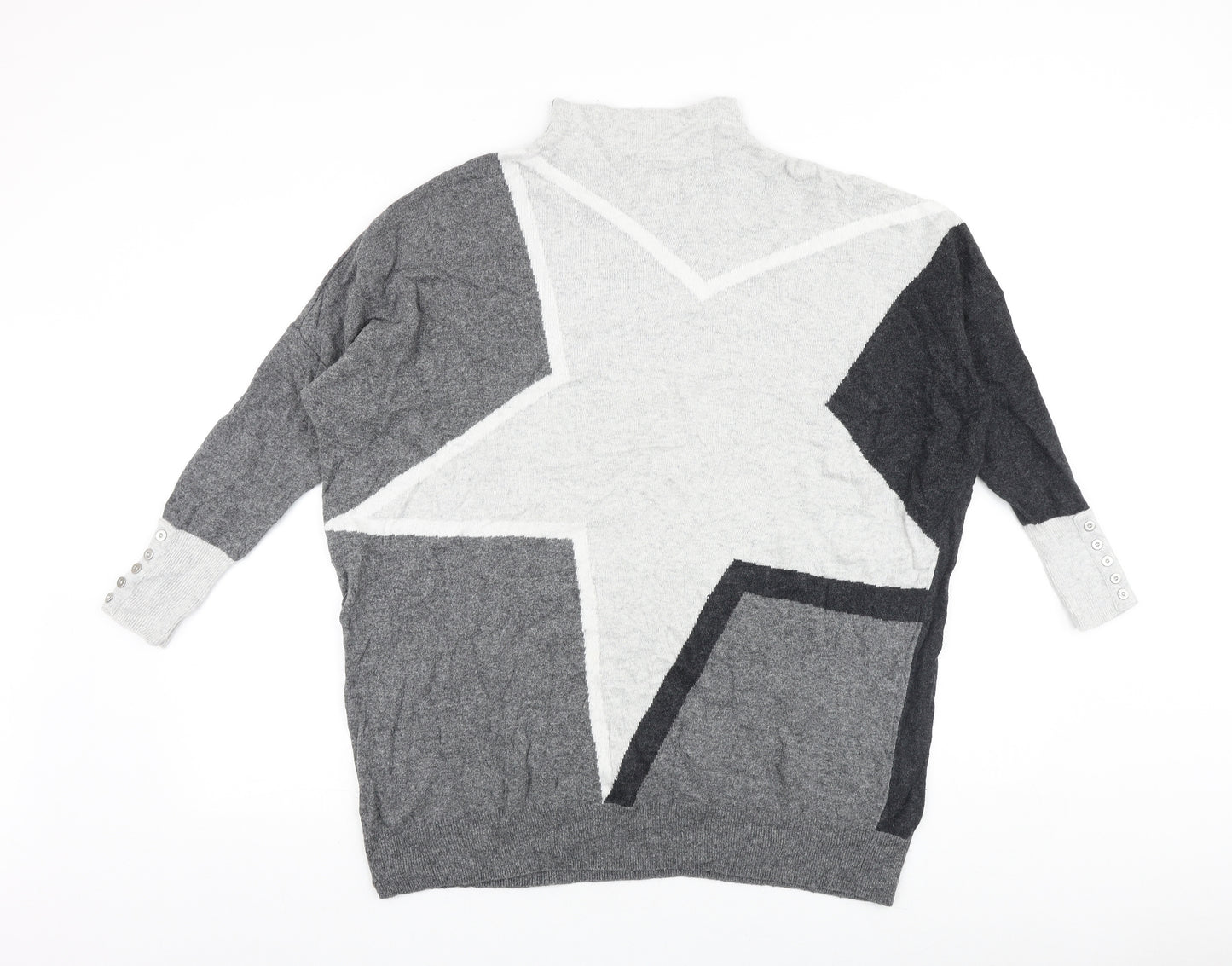 Mint Velvet Womens Grey Mock Neck Geometric Acrylic Pullover Jumper Size S - Star