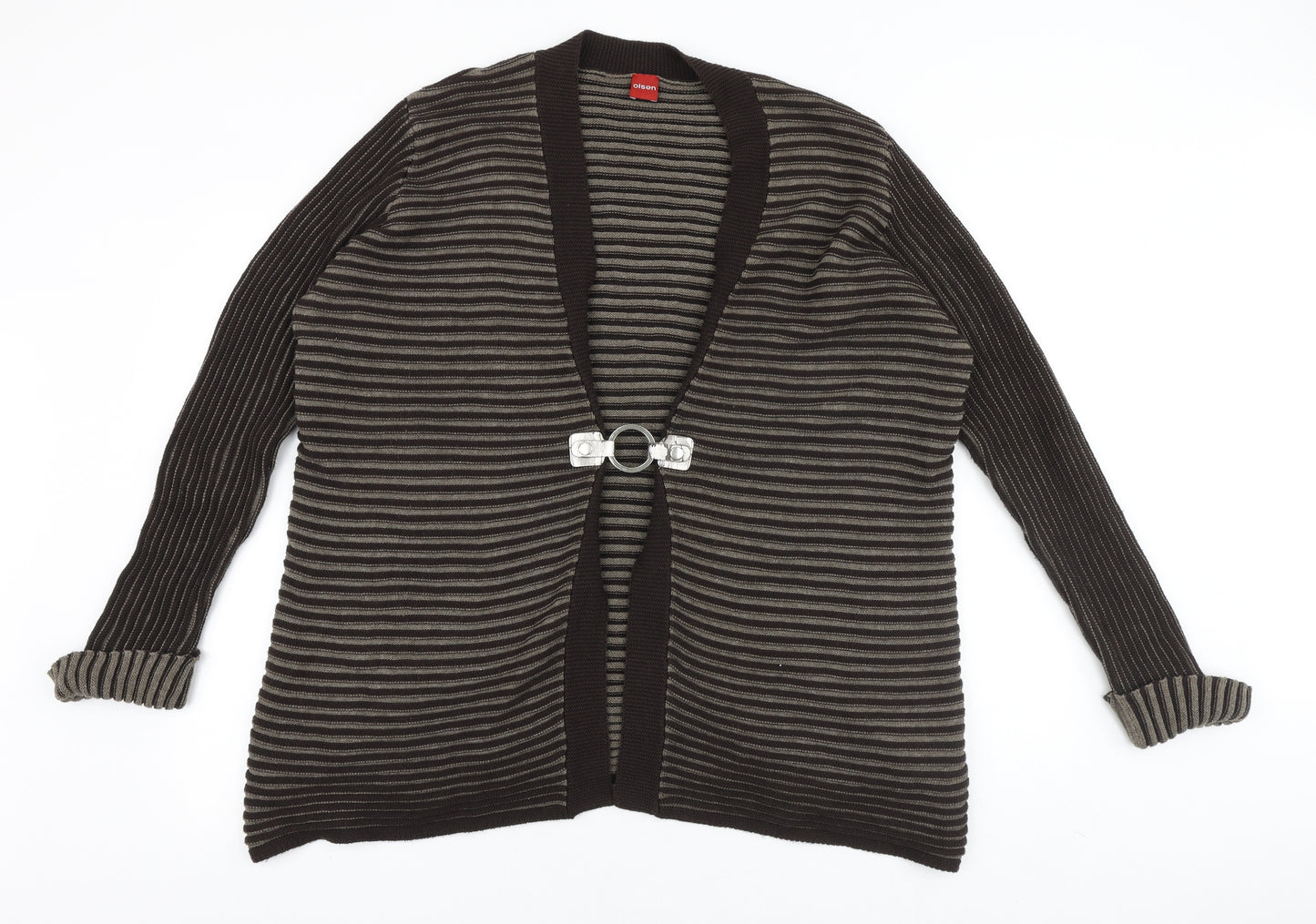 Olsen Womens Brown V-Neck Striped Acrylic Cardigan Jumper Size 20