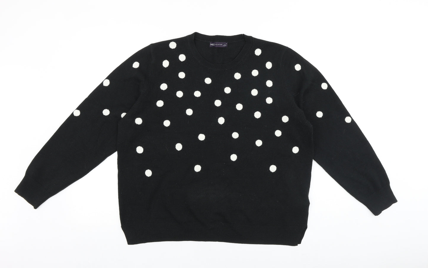 Marks and Spencer Womens Black Round Neck Polka Dot Acrylic Pullover Jumper Size 18