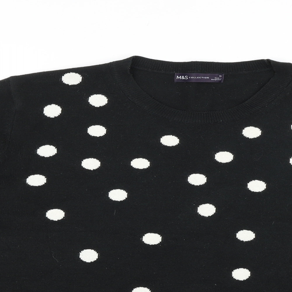 Marks and Spencer Womens Black Round Neck Polka Dot Acrylic Pullover Jumper Size 18