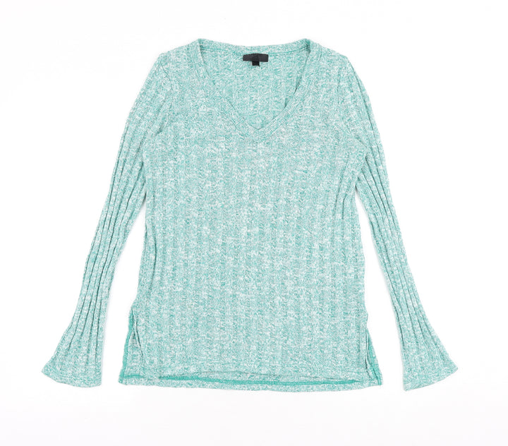 Topshop Womens Green V-Neck Acrylic Pullover Jumper Size 8