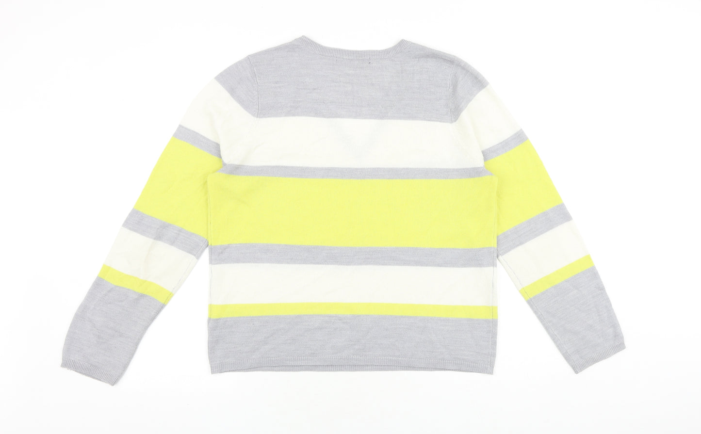 Marks and Spencer Womens Grey V-Neck Striped Acrylic Pullover Jumper Size 14