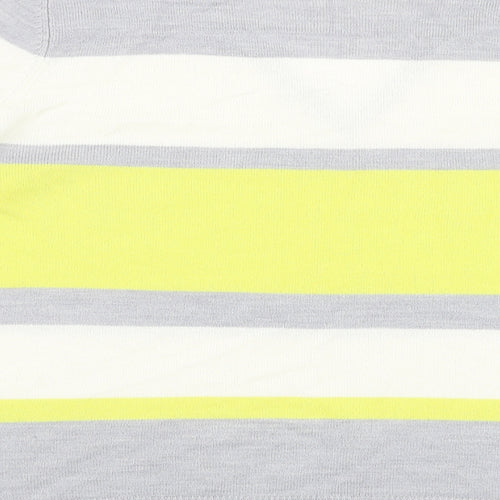 Marks and Spencer Womens Grey V-Neck Striped Acrylic Pullover Jumper Size 14