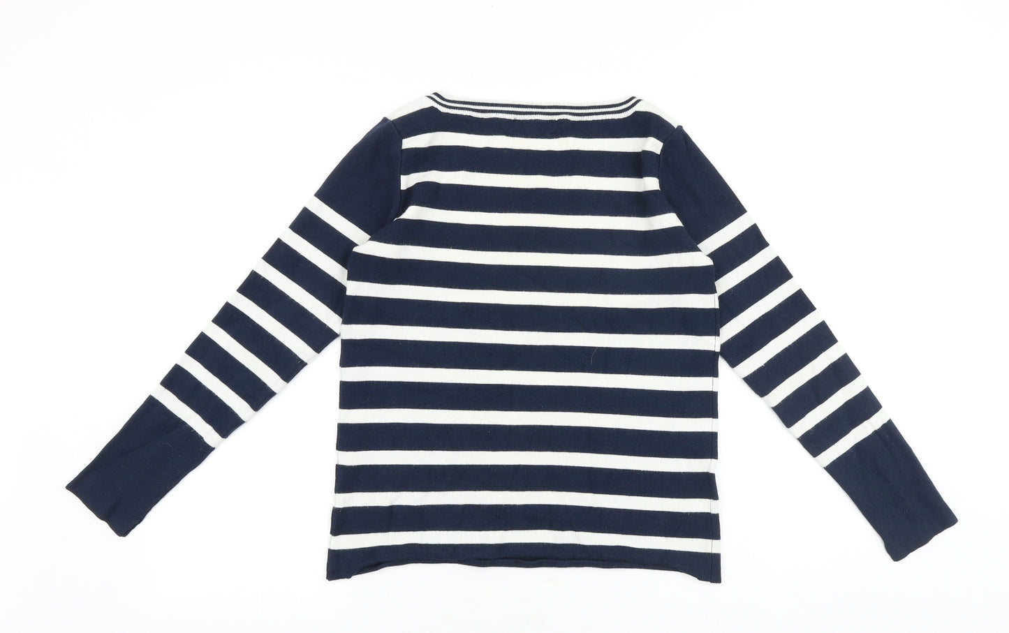 Zara Womens Blue Striped Acrylic Basic T-Shirt Size M Round Neck